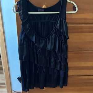 Black Ruffled Sleeveless Top